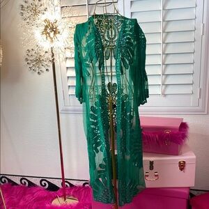 Emerald Dreams Embroidered Mesh Duster